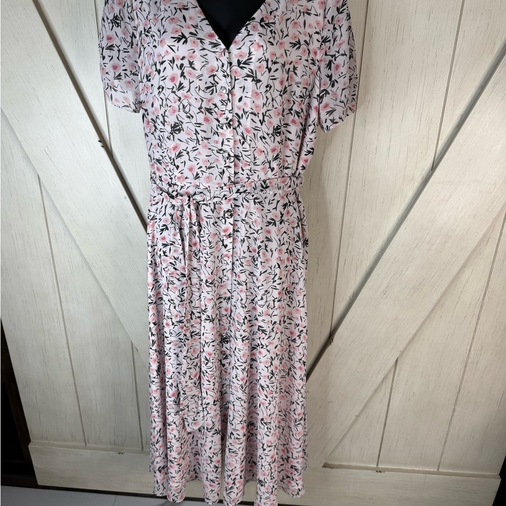 Talbots Pink and Black Floral Midi Dress
